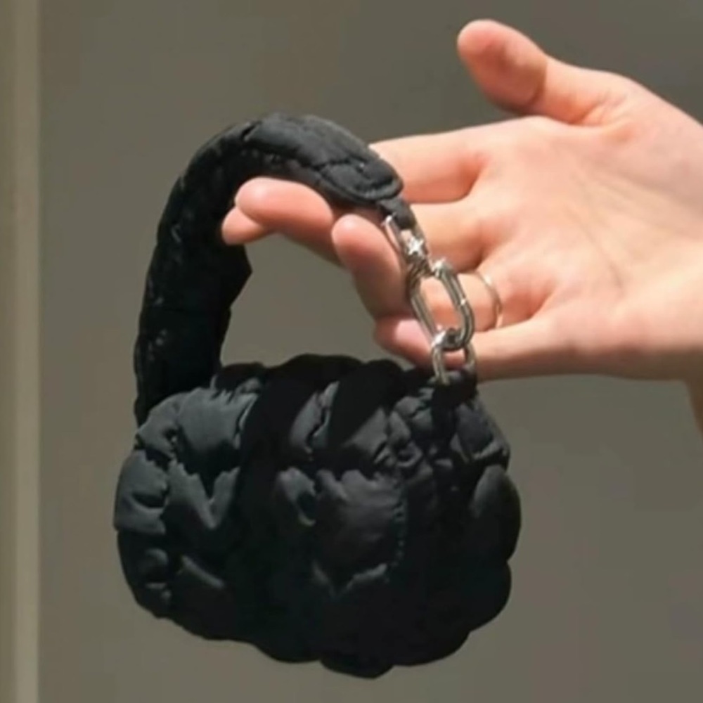 NEW Micro Mini Puffer Bag Charm Wristlet Clutch Puff Padded Quilted Black - Picture 2 of 16